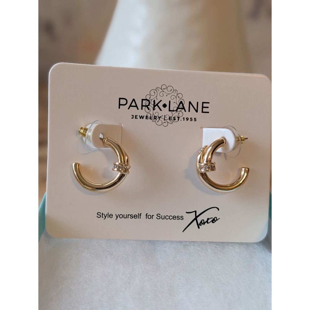 Park Lane Gold Tone Half Loop Crystal Accent Pierced Earrings NWT